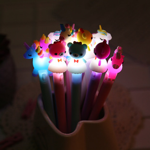 Creative cartoon with light neutral pen glowing unicorn wat
