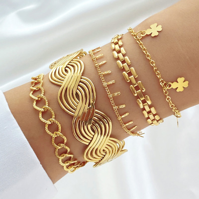 Personalized Trend Metal Wide Open Bracelet Set Stacked Win