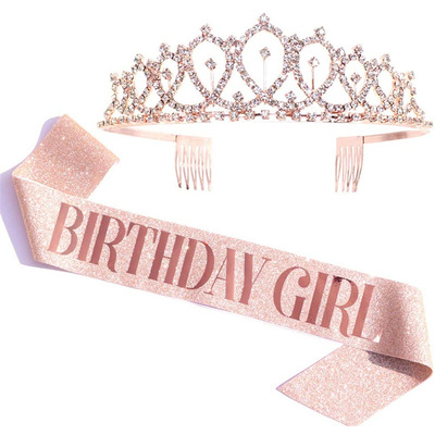 Birthday Party BirthdayGirl Etiquette Belt Crown Set Rose G
