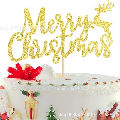 Merry Christmas cake topper, Christmas deer glitter, Christ