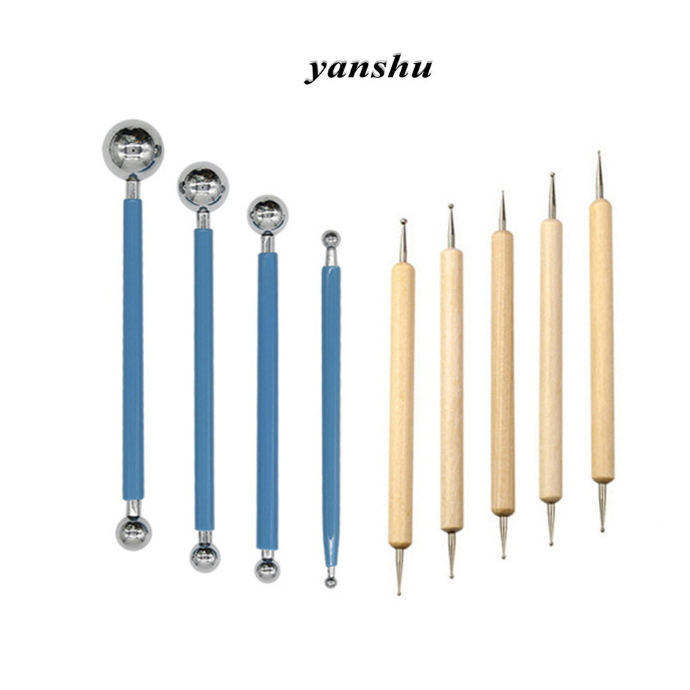 9-piece set of clay tools, stainless steel ball rod, drill