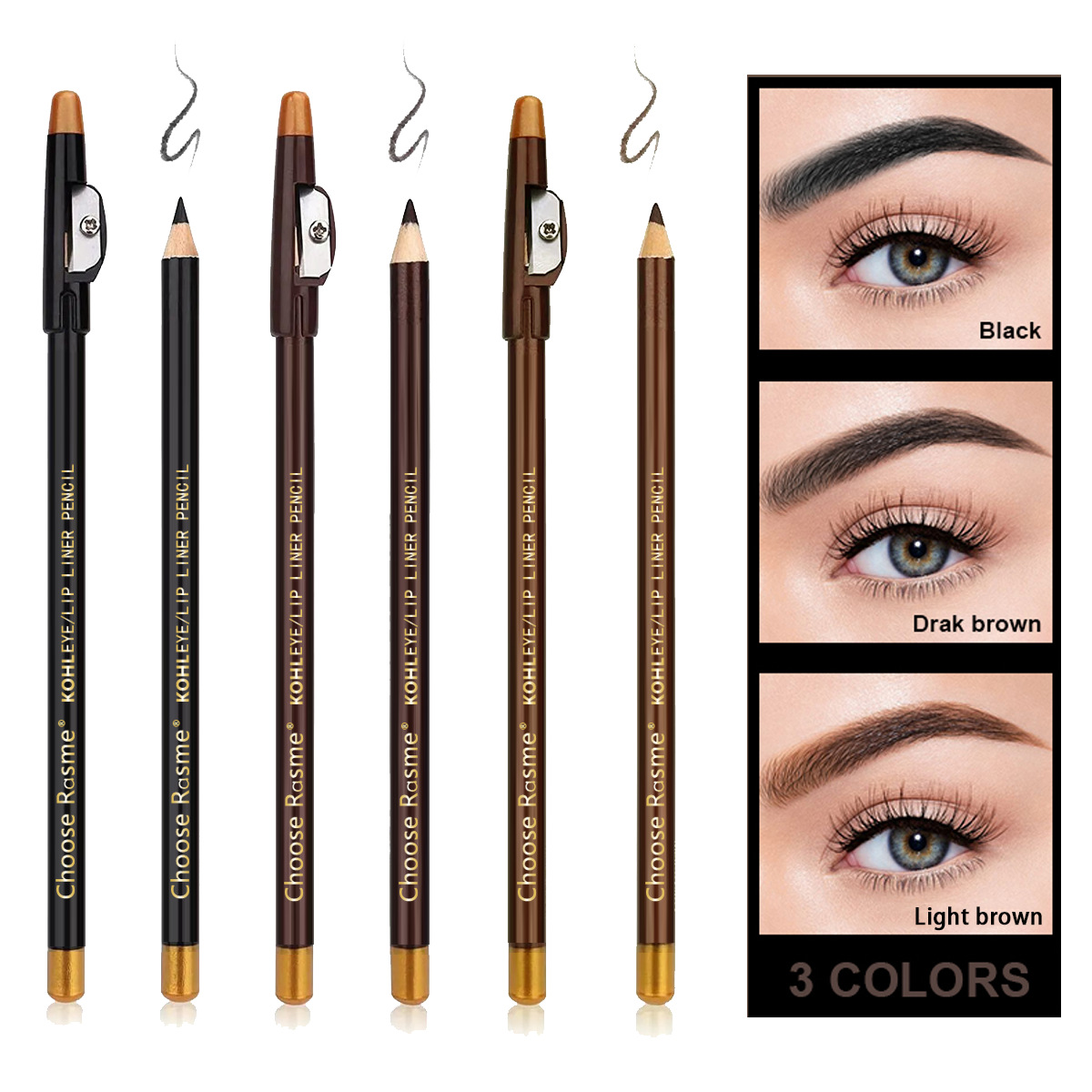 Tri color pencil sharpener eyebrow pencil, waterproof, swea