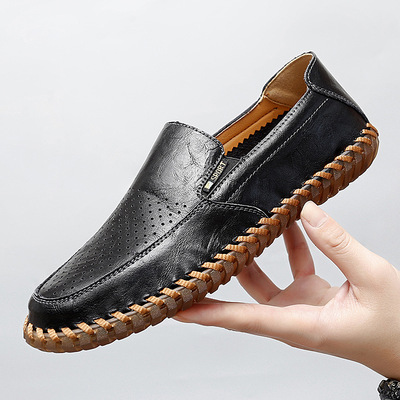 Large men's shoes, breathable genuine leather hollow out le