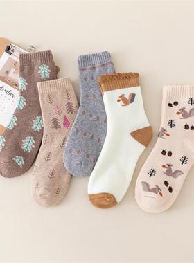 Socks for children, mid tube looped socks, cartoon squirrel