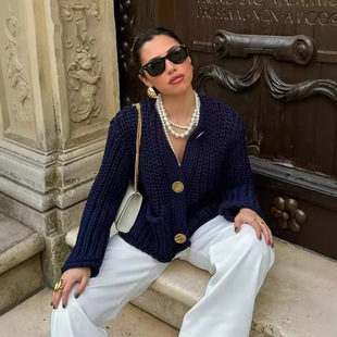 winter fashion pocket autumn long neck and 2024 cardigan