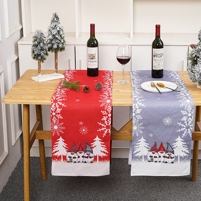 Christmas decorations, red and gray cartoon printed tablecl