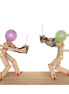 Bamboo stick people tie balloons, wooden fencing puppet dol
