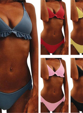 Bikini sexy lace swimsuit women's solid color set split swi