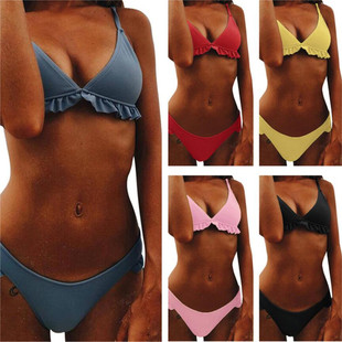 solid swi lace split set color women swimsuit sexy Bikini