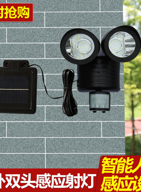 Solar powered human body sensor light, dual head outdoor wa