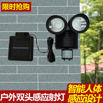 Solar powered human body sensor light, dual head outdoor wa