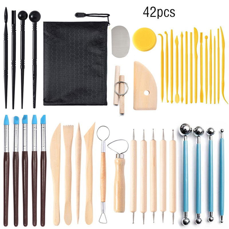 42 piece set of pottery tools, clay carving knives, pellets