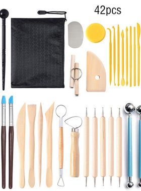 42 piece set of pottery tools, clay carving knives, pellets