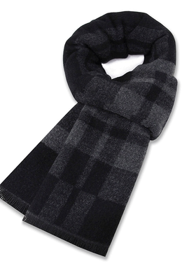 Men's wool blend plaid scarf, men's winter warm plaid scarf