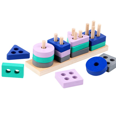 Puzzle wooden children's shape four sets of column building