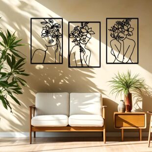 3 pieces of black metal wall decoration, minimalist abstrac