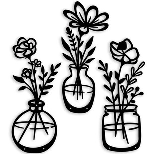 3-piece set of black wrought iron floral wall decoration ar