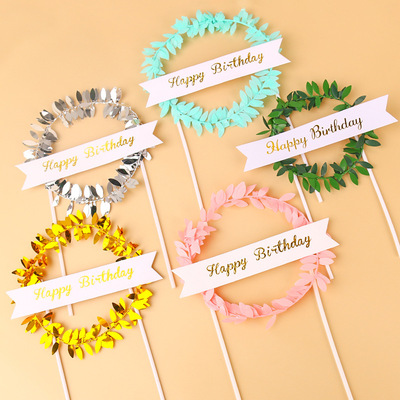 Cake Baking Wreath Happy Birthday Green Leaf Birthday Party