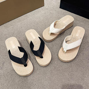 Straw tourism woven heel for Korea women slippers