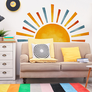 Multiple large color blocked solar wall stickers, living ro