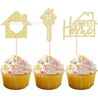 24 gold glitter keys, cupcake toppers, housewarming, new ho