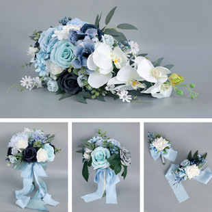 Ice blue roses, bridal bouquet, bridesmaid group bouquet, w