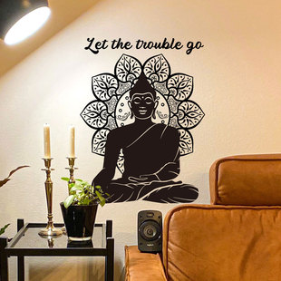 MS9033-34 Phrase Pure Black Mandala Lotus Buddha Wall Stick