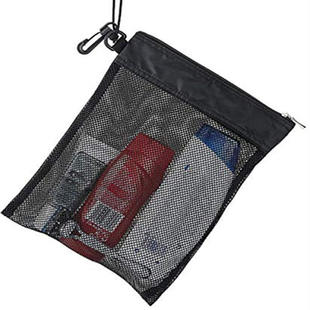 Black mesh wash bag, bathroom hanging mesh bag, drawstring