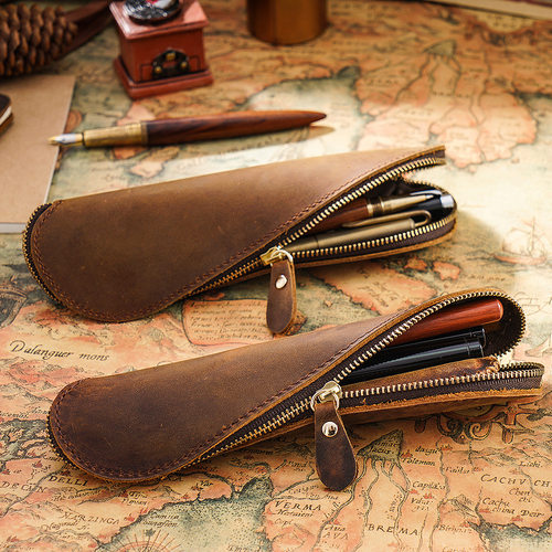 Genuine leather pencil case college top layer Crazy Horse l