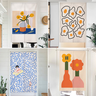 Cartoon door curtain, cotton and linen fabric partition cur