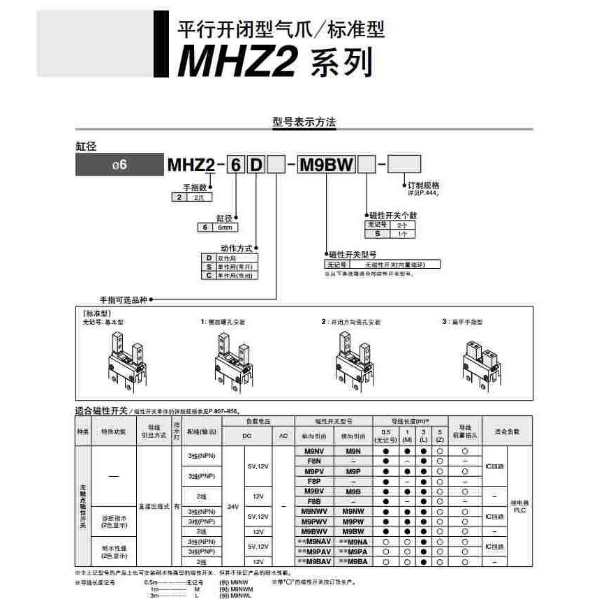 MHZ2/ MHZL2-6D/10D/16D/20D/25D/32D/40D/D1/D2手指气缸