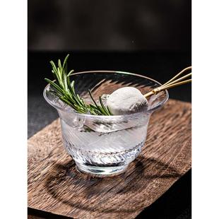 国风冰山底鸡尾酒杯复古斜纹功夫茶杯古典阔口冰球杯水晶玻璃杯子