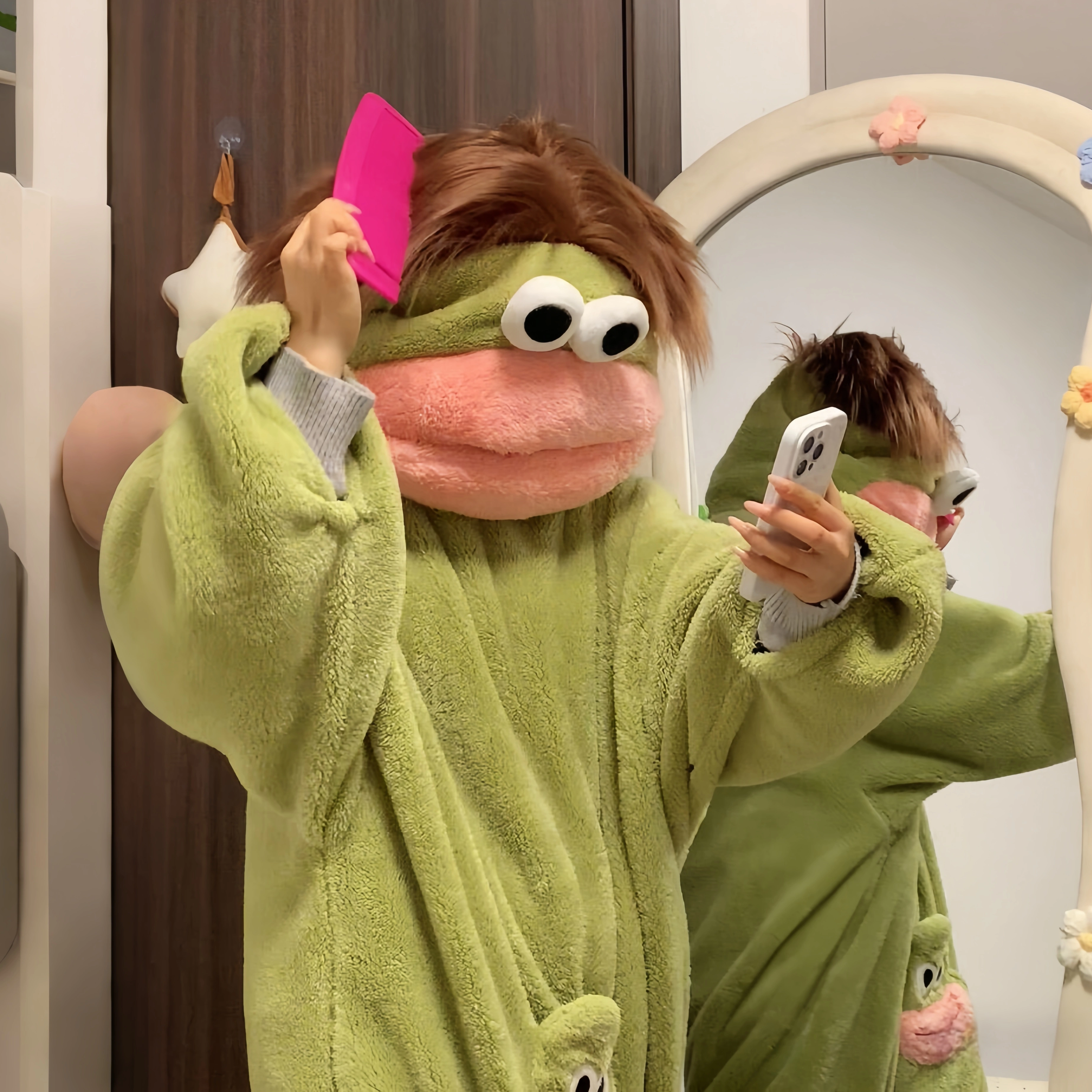 绿色小丑鱼睡衣冬季加绒加厚保暖连体珊瑚绒睡袍可外穿搞怪家居服,女士内衣/男士内衣/家居服,睡衣/家居服套装,淘宝优惠券,粉丝福利购,淘宝优惠卷