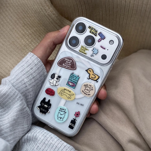 ins风小狗浮雕镜头贴纸适用于iphone17promax卡通苹果手机diy装 饰