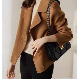 毛呢外套2023年新款女装外套女秋款外穿小个子双面呢大衣女短款潮