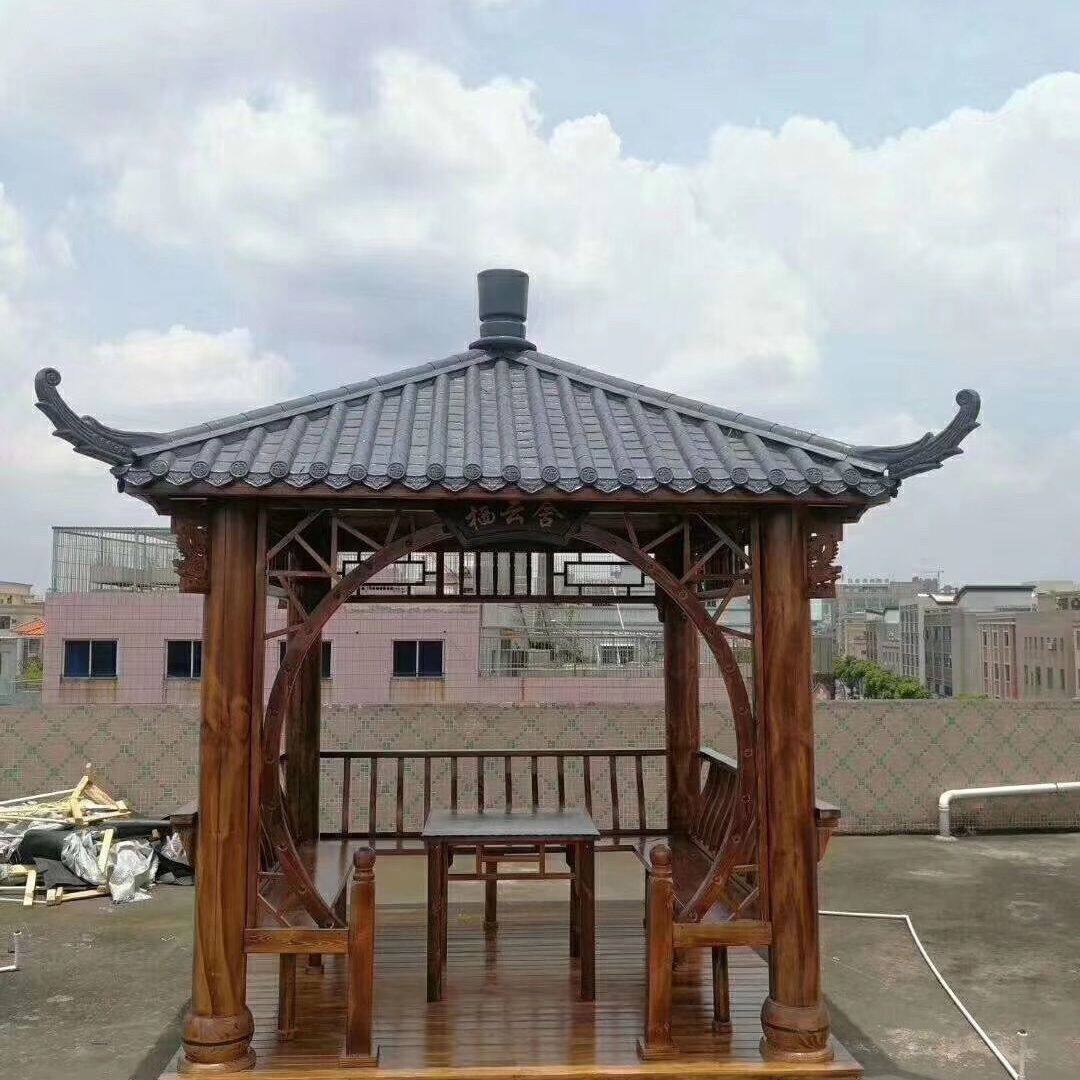 新中式加厚树脂瓦凉亭户外庭院实木四角六角休闲亭子仿古别墅木屋