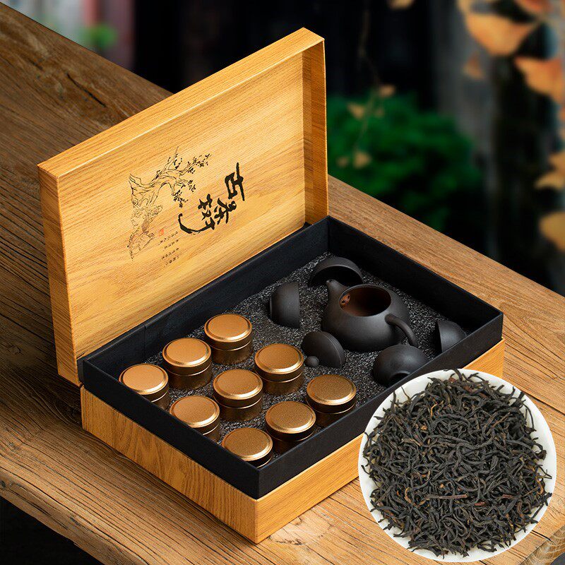 茶叶礼盒装送礼正宗武夷山小种红茶小罐装高端木纹礼盒带精美茶具