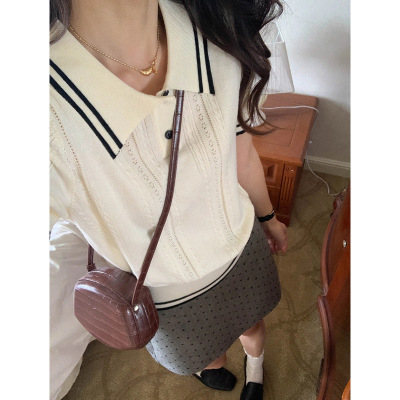 3th Morning 早春新款 撞色学院风POLO领短袖针织衫ZY2629