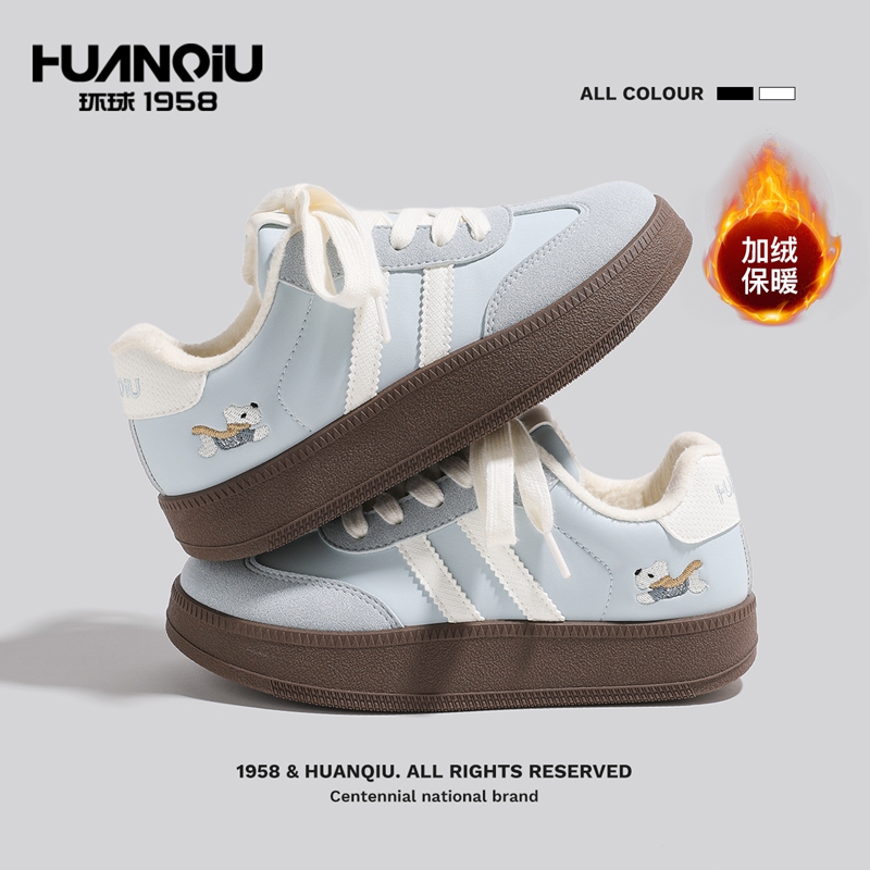 环球厚底增高小白鞋女款加绒保暖