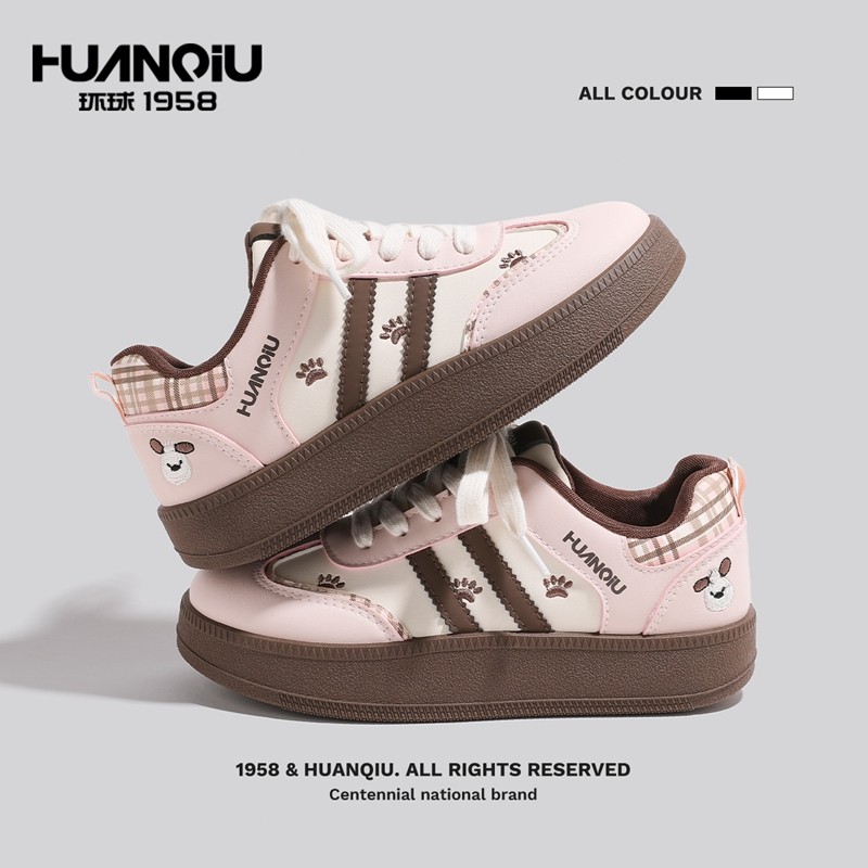 环球板鞋女款面包鞋小众学生鞋子粉色德训鞋休闲百搭厚底轻便女鞋