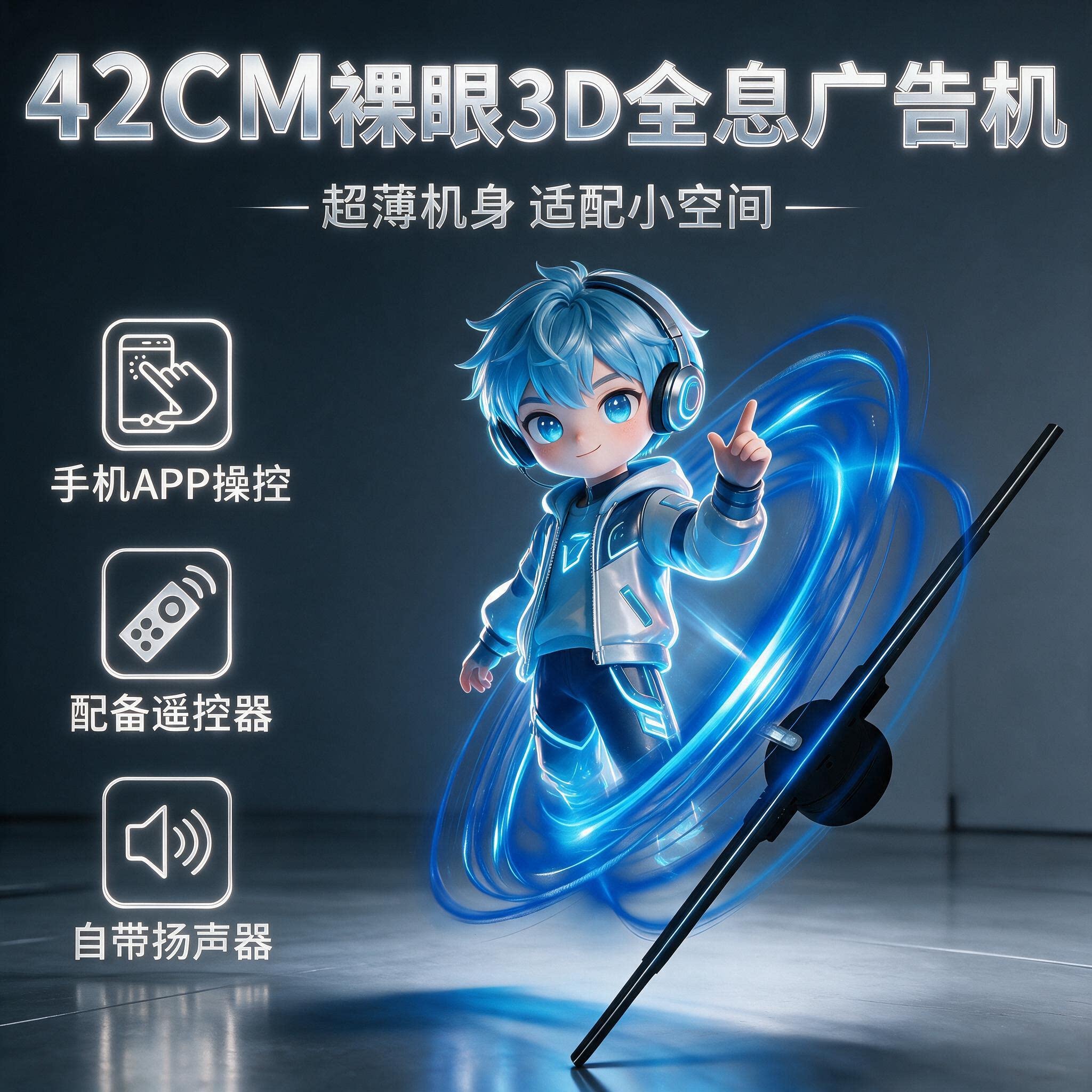 42CM高清3D全息旋转风扇屏裸眼LED成像投影仪超薄商用立体广告机