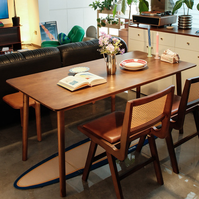 中覆古风胡桃实木餐桌家用小户型长方形原木饭桌椅子组合2025新款