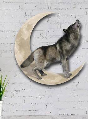 供应跨境挂外贸独站亚马逊金属艺术室立内户外狼嚎月金属LH-001艺