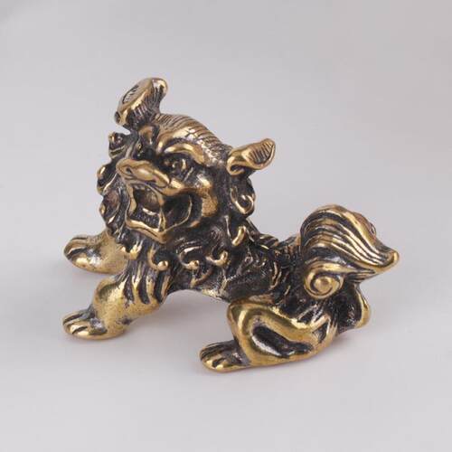 纯黄铜仿狮摆件实家居麒BJ555-X心麟神兽子茶宠摆饰做旧古工艺品