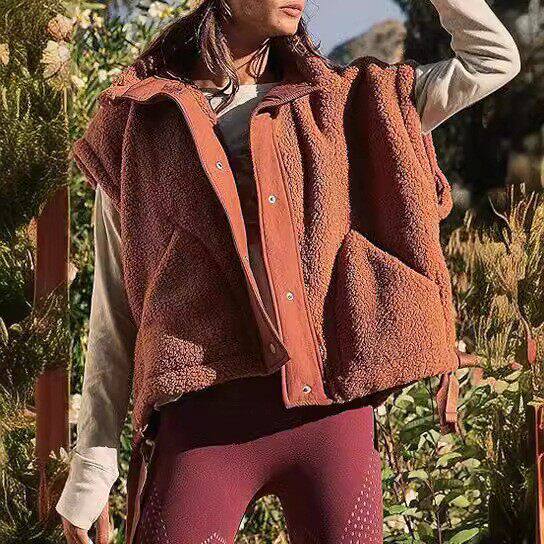 Shearling vest女装冬毛绒背心外贸无袖仿羊羔绒马甲保暖背心外套