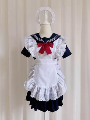 Dress black and white maid dress cos Lolita princess dress