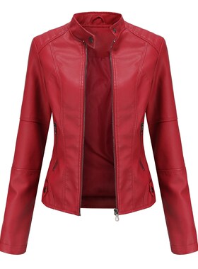 Leather Jacket Women Moto Biker Zipper Jacket女修身夹克外套
