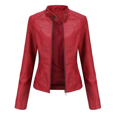 Leather Jacket Women Moto Biker Zipper Jacket女修身夹克外套