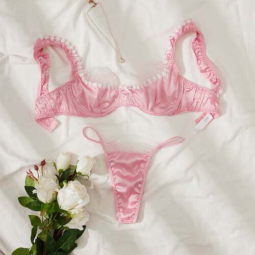 Sexy mesh three point underwear set 性感网纱三点式内衣套装女