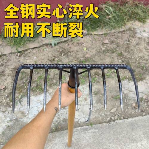 农用钢耙螺纹钢多齿耙搂草松土铁耙子园林钉耙农用工具大全